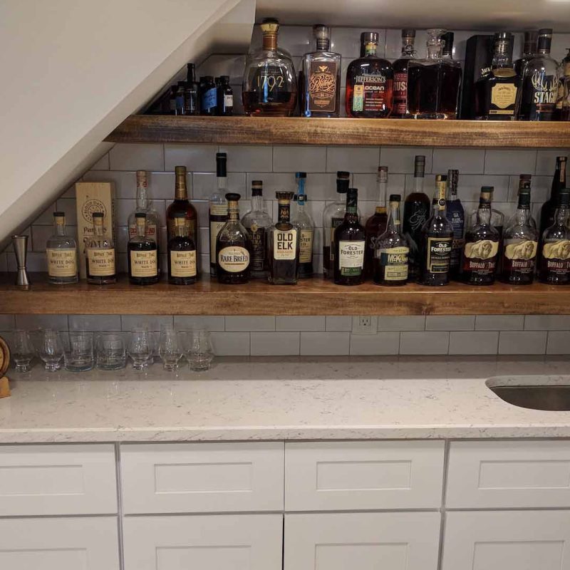 basement remodel wet bar floating shelves bourbon columbus ohio